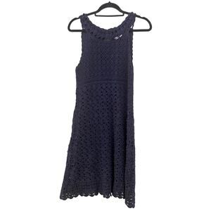 Diane Von Furstenburg | Crocheted Scalloped Hem Adie Shift Dress Navy Blue Sz L